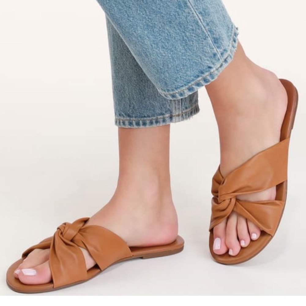 Lulus Tilly Tan Napa Leather Slide Sandals size 10